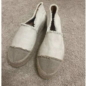 Patricia Green Womens Espadrille Flats Cream Beige Frayed Canvas Slip On Size 10